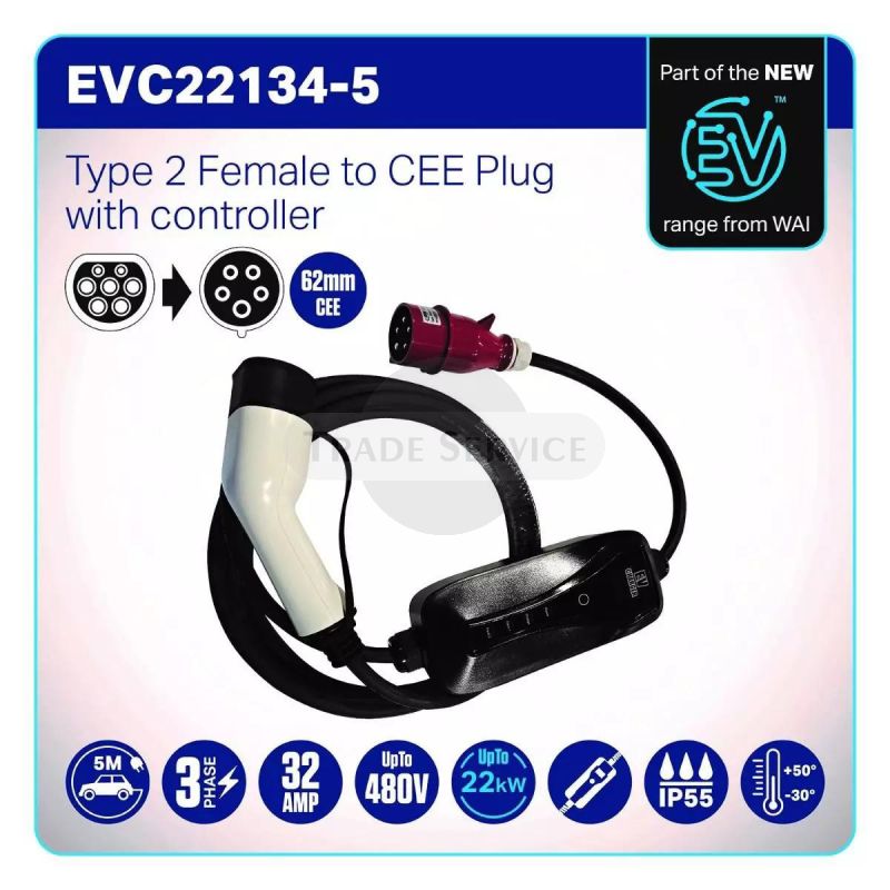 Type 2 Female to CEE plug charging cable 480V 32A 22kW